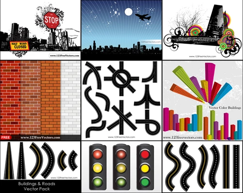 City Skylines and Roads Vector Pack