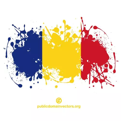 Romanian flag in ink spatter shape