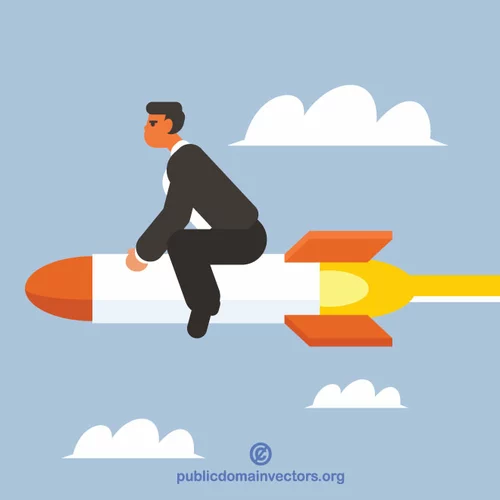 Businessman flying on the rocket