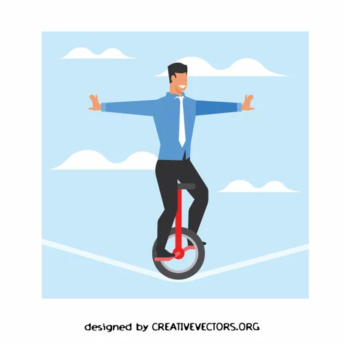Businessman riding unicycle on rope