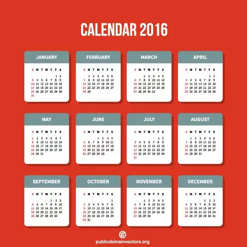 Calendar 2016 in vector format