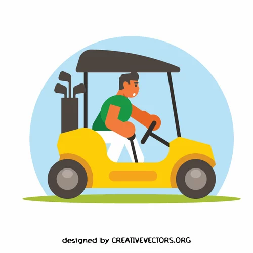 Man rides a golf car