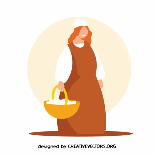 Peasant woman carries a basket of eggs