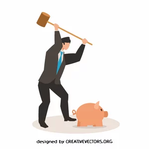 Businessman breaks a piggy bank