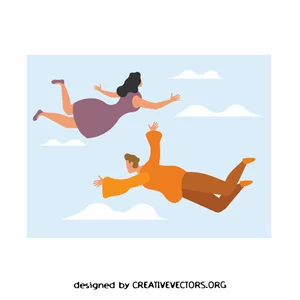 Man and woman flying in the clouds