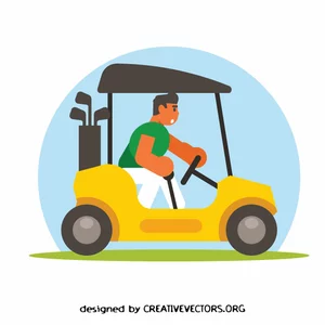 Man rides a golf car